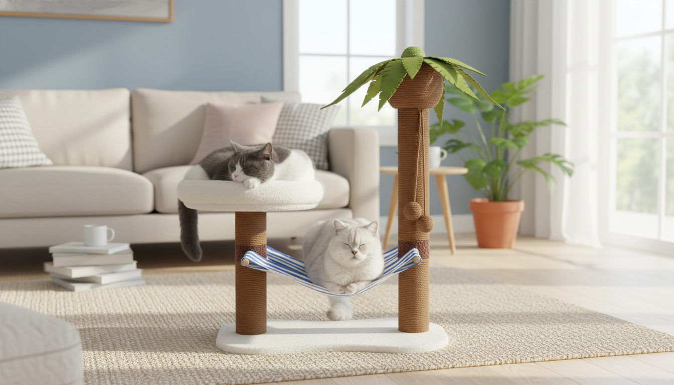 Coconut Tree Cat Scratching Tower: Hammock + 2 Levels