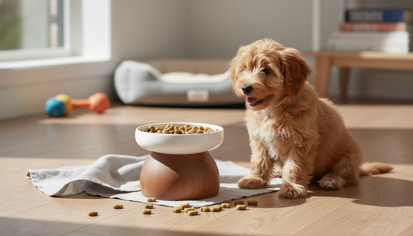 Elevated Ceramic Pet Bowl & Wood Stand for Tidy Meals