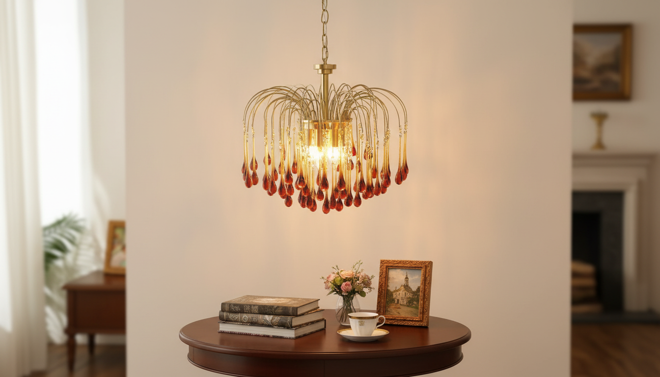 Copper & Crystal Italian Chandelier for Dining & Living