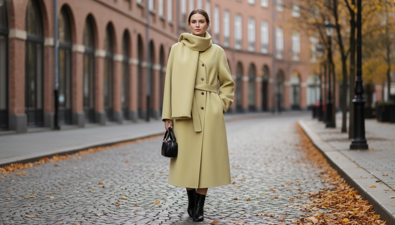 Plus Size Wool-Cashmere Double-Breasted Coat + Scarf