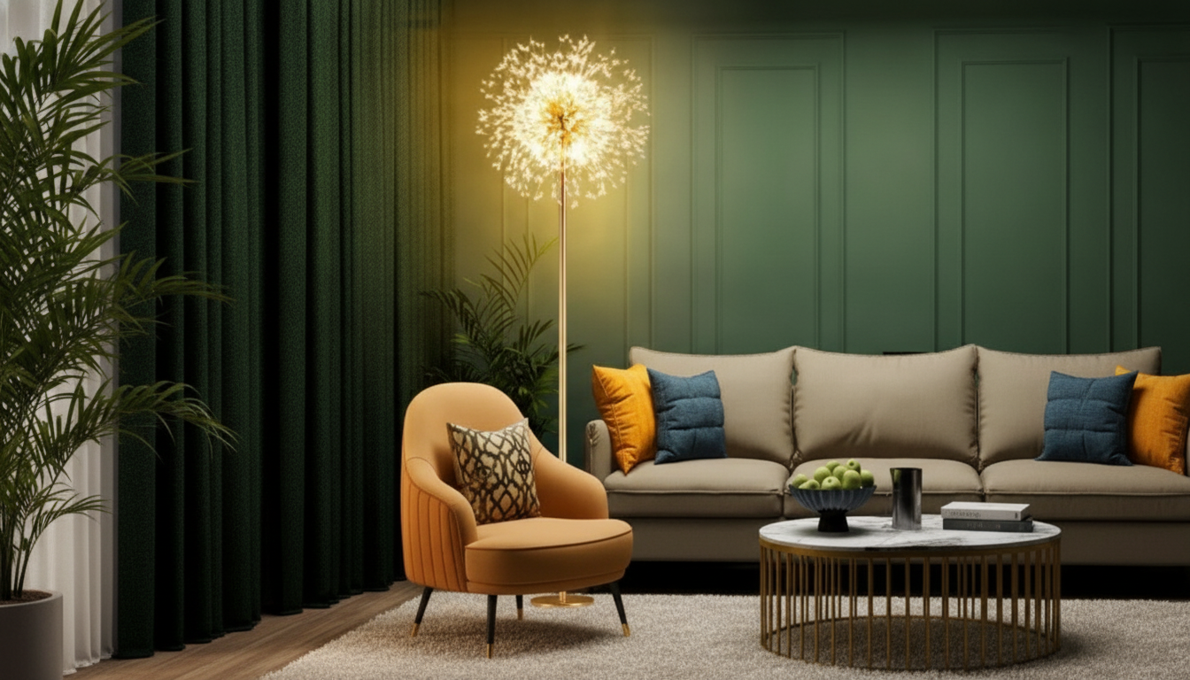 Crystal Dandelion Floor Lamp: Modern LED Glow & Sparkle