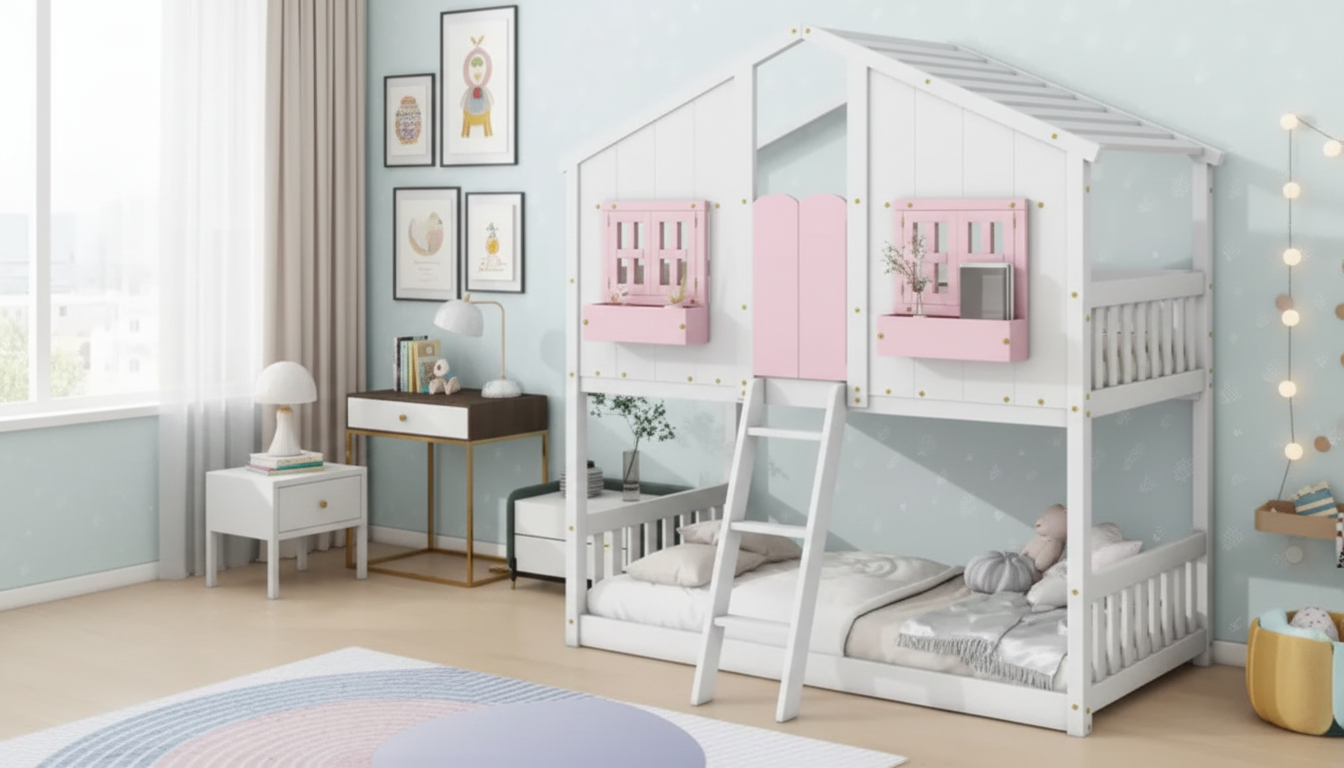 House-Frame Twin Bunk Bed with Slide: Setup & Safety